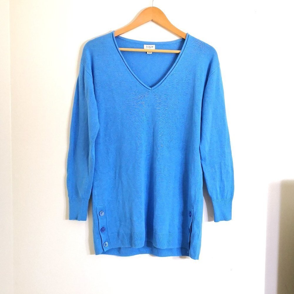NWOT J. Crew Linen Blend V Neck Button Detail Oversized Tunic‎ Sweater Size S